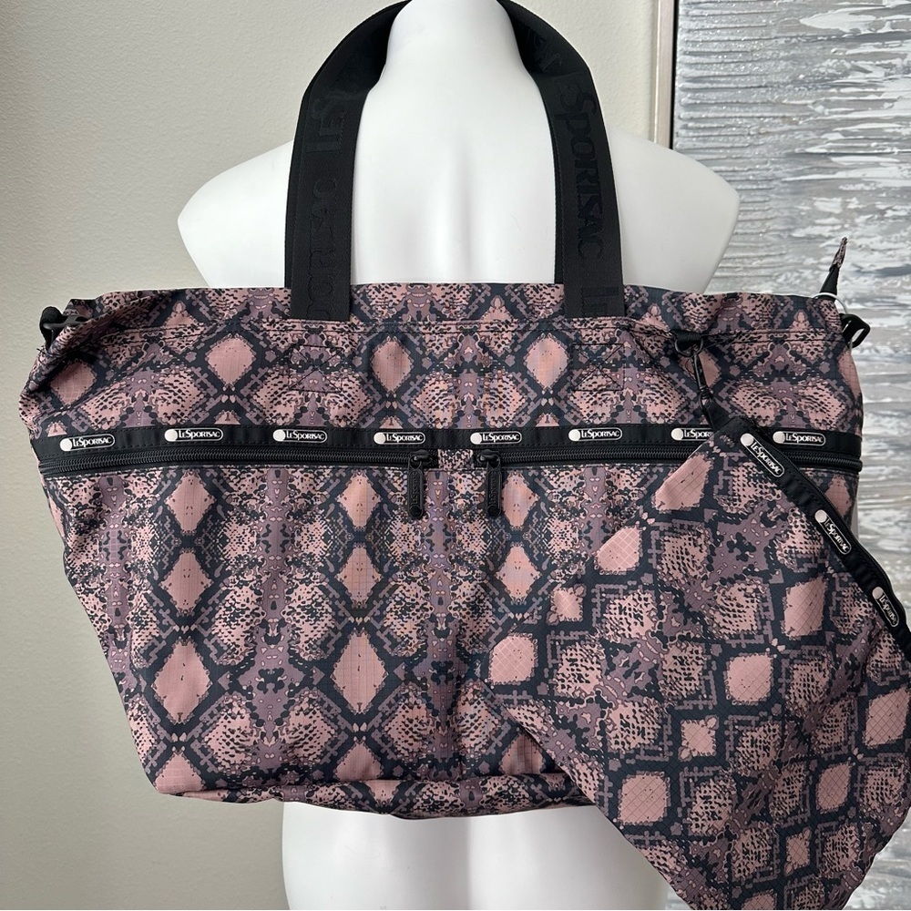 LeSportSac Carlin Baby Diaper Bag Tote in Mocha Python